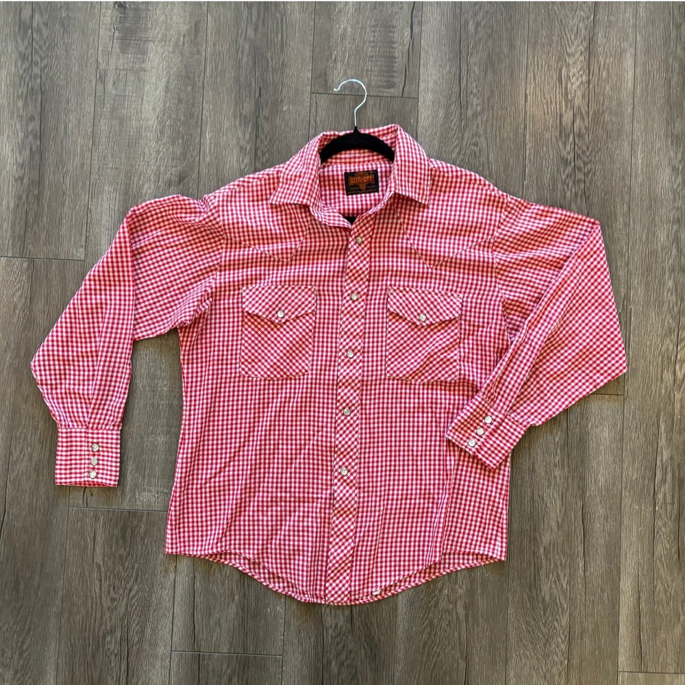 Vintage Stir-Ups Western Model Red Gingham Check Pearl Snap Cowboy‎ Shirt